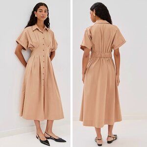 LE BOP Pinstripe Button Front Midi Dress Sz M Cotton 80s Preppy Old Money Chic